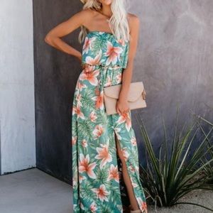 Vici Eucalyptus Strapless Maxi Dress Side Slit Small